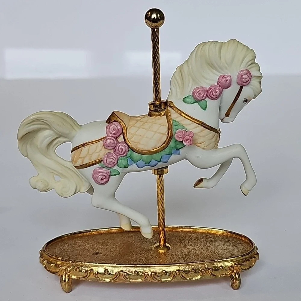 Franklin‎ Mint World Of Carousel Horses The Rose Horse Gold Porcelain COA M1043